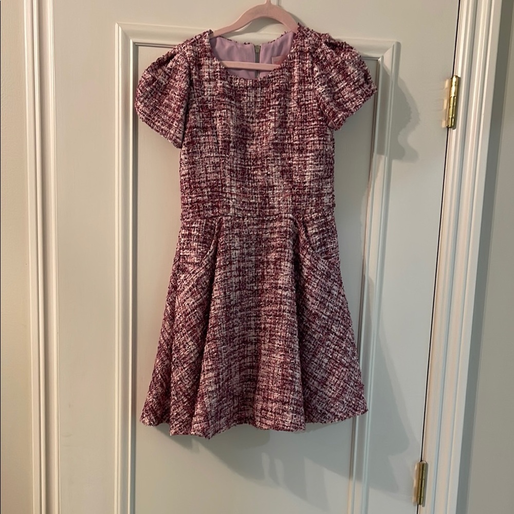 Zoe Ltd Pink and Red Fit and Flare Dress with Crew Neck